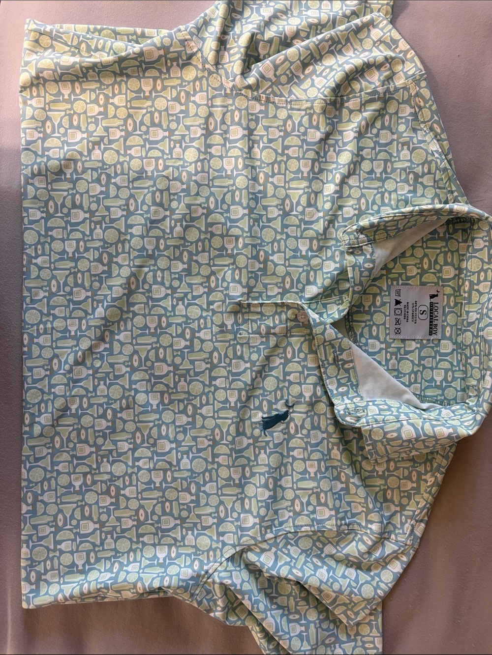 Men's Patterned Polo Shirt in Light Blue and Yellow